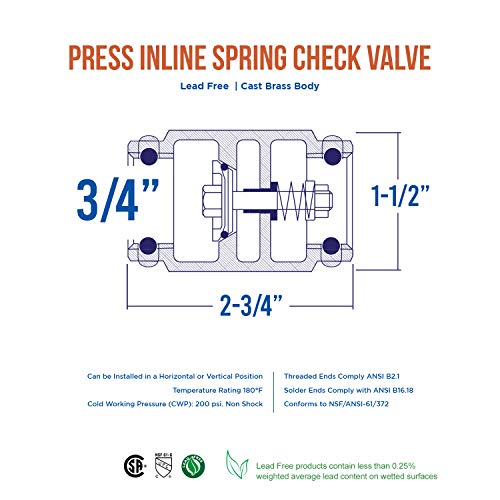 Midline Valve 372S256-5 Inline Spring Loaded Check Valve, Backflow Prevention, 3/4" Press Connections, Cast Brass (5 Pack), 5 Count by Midline Valve - Image 5