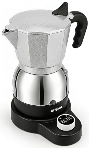 KITfanz Electric Moka Pot, Stainless Steel Espresso Maker, 3/6 Cups Silver
