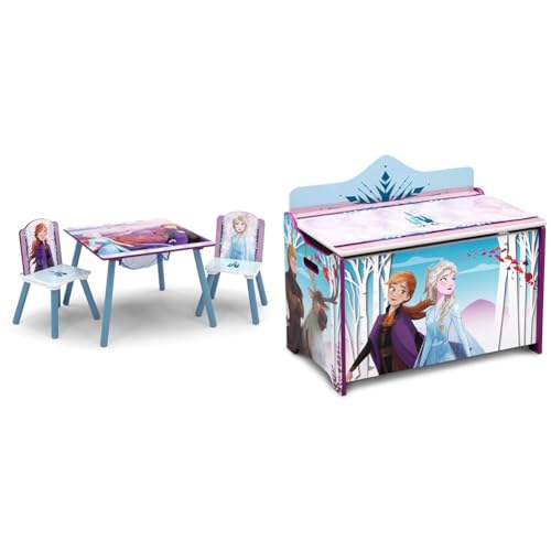 Delta Children Kids Table and Chair Set with Storage (2 Chairs Included) - Ideal for Arts & Crafts, Snack Time, Homeschooling, Homework & More, Disney Frozen II & Deluxe Toy Box, Disney Frozen II