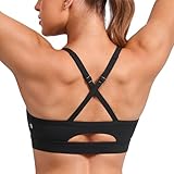 CRZ YOGA Butterlift Cut-Out Cross Back Sports Bras for Women - Medium Impact Adjustable Thin Straps Pilates Padded Gym Tops Black Medium