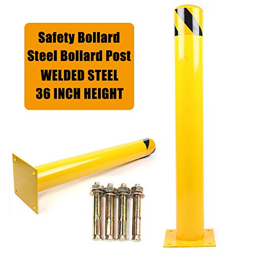 Safety Bollard Post, 36"H 4.5"D Yellow Pipe Bollards Steel Parking Barrier, Yellow Powder Coat Pipe Steel Safety Barrier With 4 Free Anchor Bolts, For Traffic-Sensitive Area, 1Pk (36"H 4.5"D) #TOP7