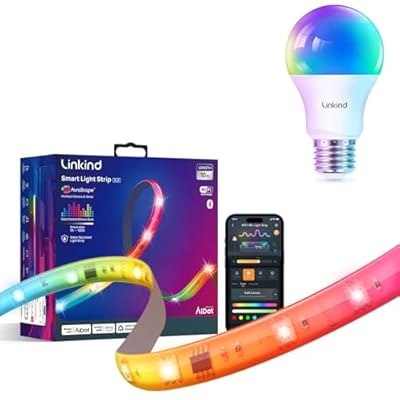 Linkind WiFi Smart Light Bulbs 1 Pack and LED Strip Lights RGB 10ft Compatible with Alexa and Google Home