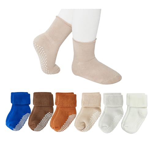Image of VWU Baby Toddler Kids Ankle Crew Socks with Grips Unisex Warm Thick Cotton Winter Socks 0-10T 6/8 Pack