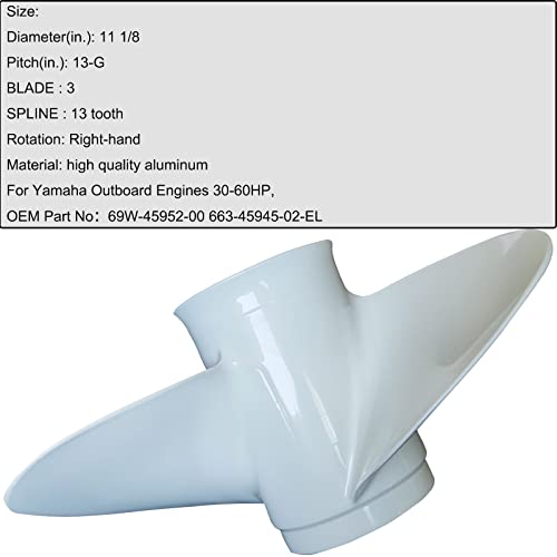 Image of 11 1 /8x13-G Boat Moto Aluminum Propeller - for Yamaha Outboard Engines 30HP 40HP 50HP 60HP Replace 69W-45945-00-00 663-45945-02-EL,13 Spline Tooth - Aluminum Outboard