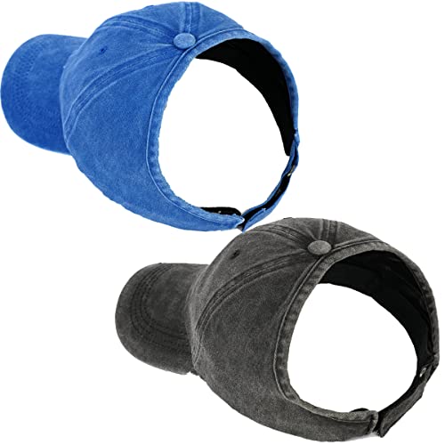 AICILY, Paquete de 2 Gorras de béisbol sin Parte Trasera para Mujer de Pelo Rizado o Afro Natural y Cola de Caballo, Negro y Azul