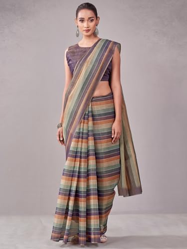 Image of Satrani Women's Shimmer Silk Printed Saree with Unstitched Blouse Piece