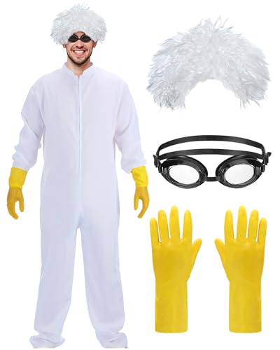 Zoooyawn Halloween Mens Future Costume Kit Adult Costume Cosplay Set Television Show Costumes for Men All White Jumpsuit with Wig Goggles Gloves Dress Up
