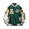 Men Varsity Jacket Color Block Letter Print College Baseball Jackets Vintage Outwear with Pockets Unisex Coat Patchwork Top Fall Bomber Biker Jacket Outwear ﻿ Green #2