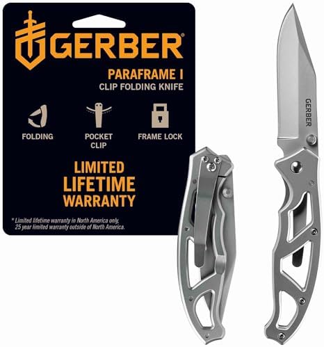 Gerber Paraframe I EDC folding pocket knife with 3 inch fine edge blade in grey