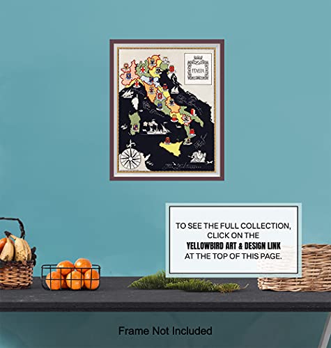 Map Of Italy Poster 8X10 - Italian Home Decor - Vintage Retro Style Italian Map Wall Art - Italian Gifts - Rome Tuscany Florence Venice - Travel Map #TOP6