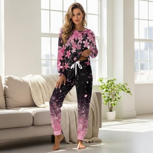 Image of Women's Pajamas Set Soft 2 Piece Loungewear Long Sleeve Pj Set Matching Sleepwear with Pockets for Women Plus Size