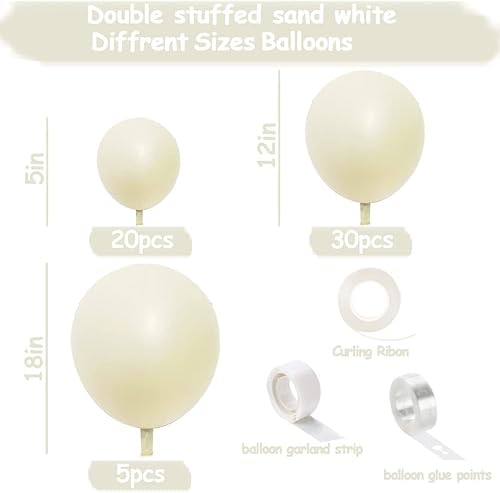 Miniatura 3 de Globos blancos perlados, globos de doble relleno de color blanco arena marfil de diferentes tamaños de 18125 pulgadas, globos blancos pastel crema