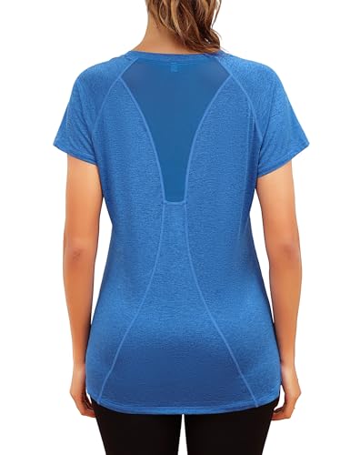 Gyabnw Camiseta Deportivo Mujer de Manga Corta Camiseta Cuello Redondo Ligera y Cómoda Top Holgada De Secado Rápido Yoga Running Fitness Malla Mujer