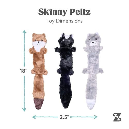 Image of ZippyPaws Skinny Peltz - No Stuffing Dog Toy Pack to Keep Them Busy, for Medium and Large Dogs, Squeaky Pet Toys, Unstuffed Chew Toys, Soft Plush Variety Pack, Weasel, Skunk, and Wolf - 18 inch
