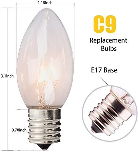 Abeja 25 Pack C9 Incandescent Replacement Bulb C9 Christmas Light Bulb For Holiday Party Christmas Decorative String Light E17 Intermediate Base 7W Clear Bulb #TOP1