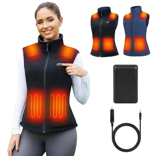 Reversible Women's Heated Vest with 12V Battery, Electric Rechargeable Fleece Heating Jacket for Outdoor Camping,Car