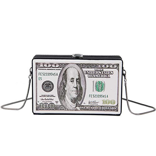 Oweisong Women Retro Dollar Bill Box Clutch Fashion Hundred Chain Shoulder Bags Cute Crossbody Evening Purse Black