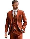 msatuy Burnt Orange Suit Men Rust Suits for Wedding Slim Fit Men's Outfits Single Breasted Jacket Man 2 Button Blazer Classic Fit Men's 3 Piece Suits S Men Suit