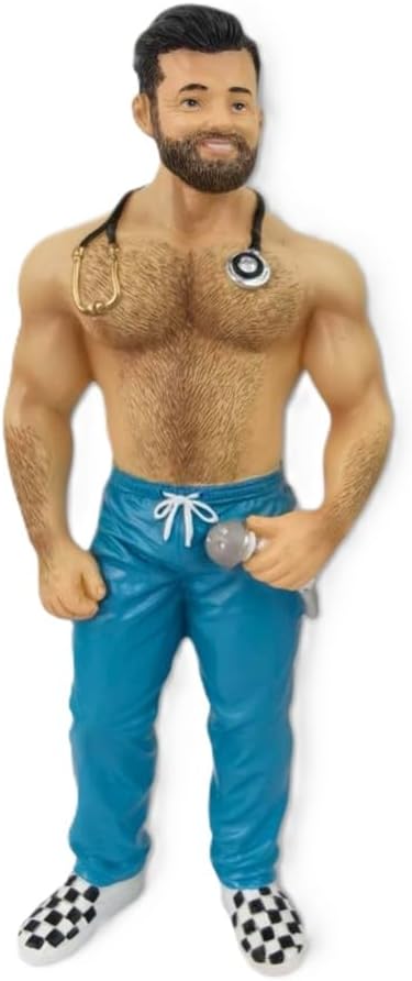 December Diamonds Dr. Hipster Bear Figurine Ornament 55-55352, 6.5 Inch Standing Male Figure with Stethoscope, Casual Medical Style Outfit, Decorative Collectible