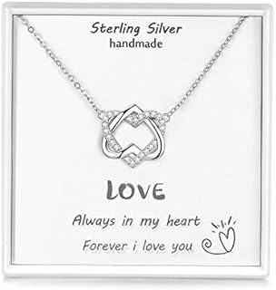 Qings Heart Pendant Necklace 925 Sterling Silver Infinity Love Birthday Present for Mum Daughter Couple 44+3cm