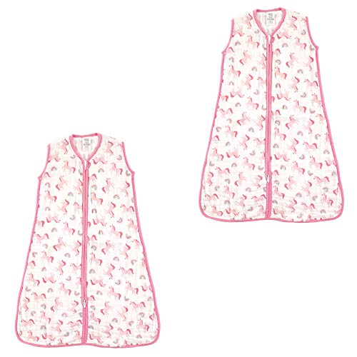 Image of Luvable Friends Unisex Baby Safe Sleep Wearable Sleeping Bags, Unicorns Muslin 2-Pack, 0-6 Months