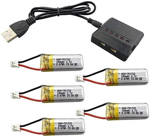 ZYGY 5PCS 3.7V 180mah Lithium Battery and 5 in 1 Charger for A20 A20W 4-axis Aircraft Remote Control Helicopter Spare Parts