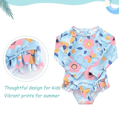 Image of Baby and Toddler Girls One Piece Rash Guard Swimsuits for Girls Long Sleeve Swim Shirts with Sun Protection