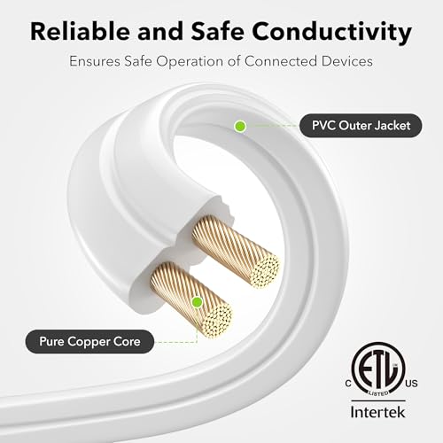 BN-LINK 3-Outlet Indoor Extension Cord, 6/9/12 ft Variety 3-Pack, 16/2 SPT-2, 2 Prong Polarized Plug, White Household Power Cord for Home, Office & Holiday Decorations - Thumbnail 7