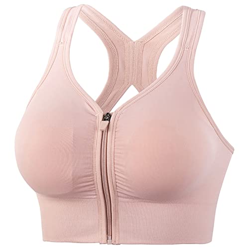 ZHANGQI Damen-BH, Sport-BH Mit Frontreißverschluss, Hochfester, Stoßfester Poly-Sport-BH Für Damen (Color : Pink, Size : M) Cover