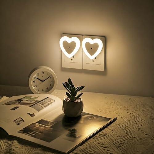 Lumipallas LED Night Lights Plug in(2-Pack) Dusk to Dawn Sensor Auto-On/Off Heart Shaped Nightlight 0.5W for Bedroom Bathroom Kids Room Hallway Toilet(Warm White)