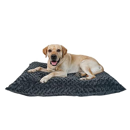 DOGKE Large Washable Dog Bed Deluxe Fluffy Plush Dog Crate Pad，Dog Beds Made for Large, Medium, Small Dogs and Cats, Anti-Slip Dog Crate Bed for Sleeping and Anti Anxiety, 35" x 23",Dark Grey