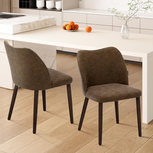 Image of Wooden Dining Chairs Set of 2, Upholstered Kitchen Dining Room Chair, Modern Fabric Farmhouse Dinner Chair for Restaurant & Cafe, Dark Brown