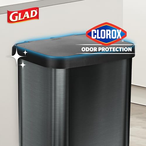 Image of Glad Stainless Steel Step Trash Can, Large Metal Kitchen Garbage Bin with Soft Close Lid, 20 Gallon, Pewter - Indoor & Outdoor Waste Container with Odor Protection and Bag Roll Holder