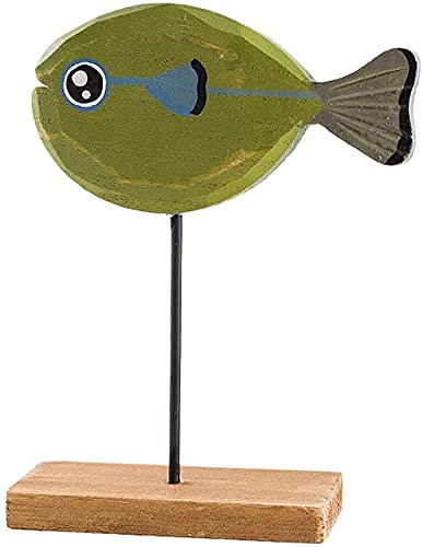 Wooden Fish Ornament Wooden Fish Statue Nautical Table Top Fish Sculpture for Home Office Table Ornaments - Green