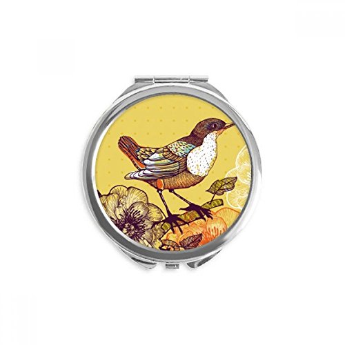 Miroir de poche fleurs d'oiseaux sketching rond portable maquillage multicolore