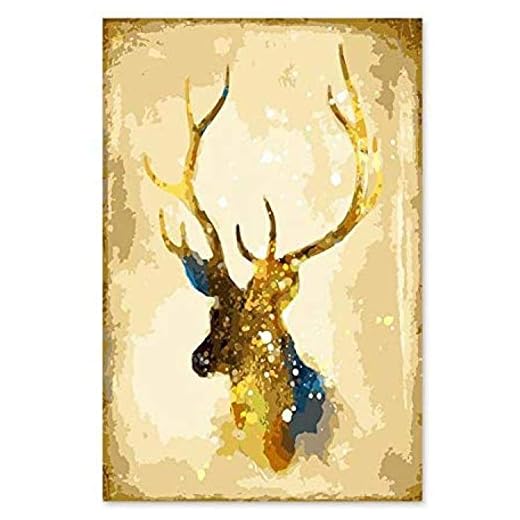 LSDEERE Måla efter siffror måla efter siffror gör-det-själv digital oljemålning med siffror målning handmålad bild väggdekor bilder för vardagsrum Indien gyllene kung guld hjort 40 x 50 cm