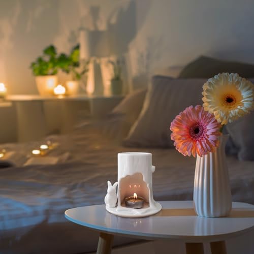 Hamoswy CANDLE HOLDER For Tables,Aromatherapy Aroma Burner,Home Bedroom Decor,White Ceramic Rabbit Easter Candle Holder,Christmas Housewarming Gift thumb #6