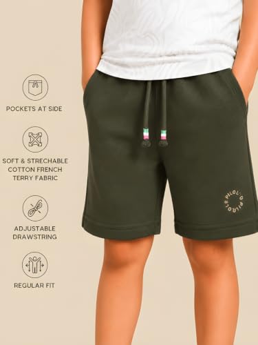 Image of Pilolo Kids Soft Cotton Terry Lycra Adjustable Drawstring Pocket Shorts for Boys