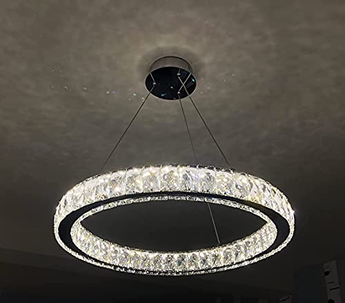 Image of Modern Crystal Chandelier 10.5 inch Ring Hotel Dining Room Living Room Chandelier LED Light Fixtures Hanging Ring Foyer Bedroom Pendant Lights (Warm White) (10.5 Inch Dia, White)
