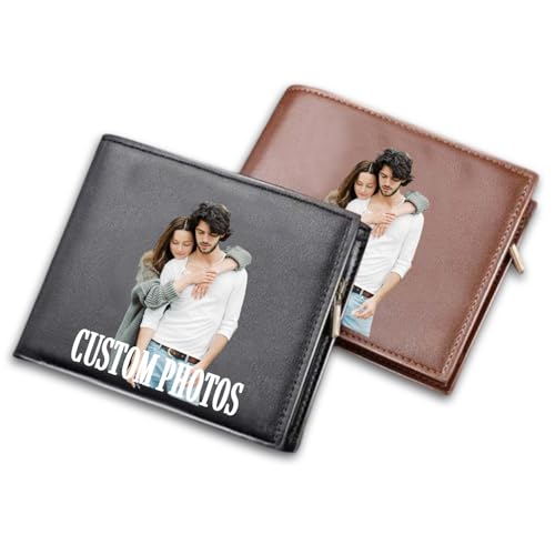 Personalized Leather Wallets for Men with Picture, Custom Photo Wallet Gift for Dad Son Family Father's Day Christmas (Leather)