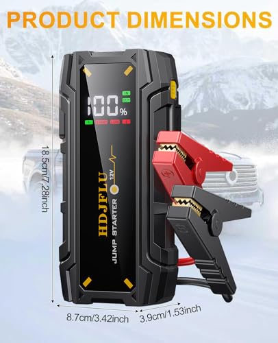 HDJFLU 3000A Portable Car Starter in Aktion beim Starten eines 8L-Dieselmotors bei -10°C