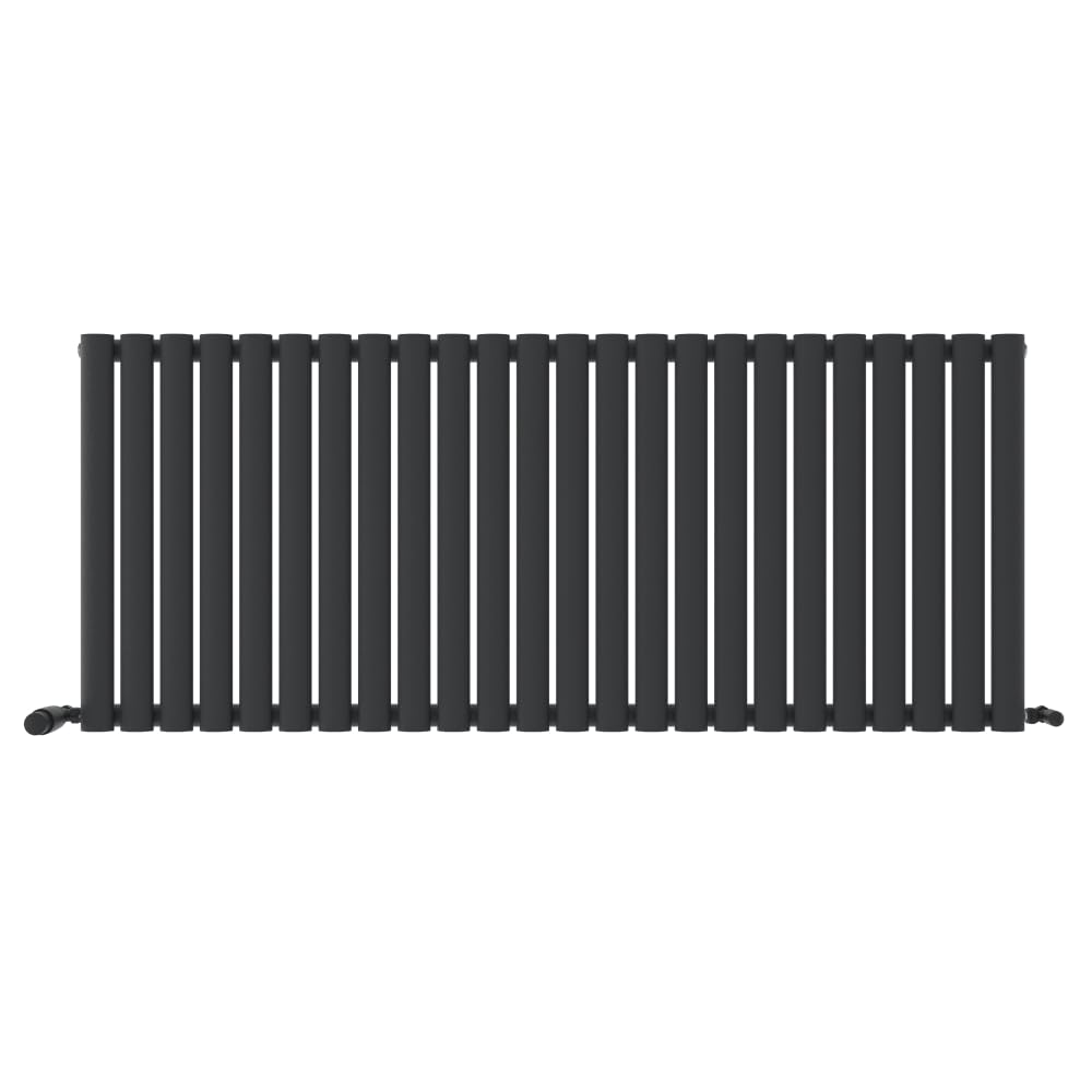 iBathUK Strata Wall Mounted Horizontal Single Oval Panel Radiator, 24-Column Steel, Hydronic Central Heating, High Thermal Output, Modern Designer Radiator for Bathroom in Matt Anthracite, 600×1420mm