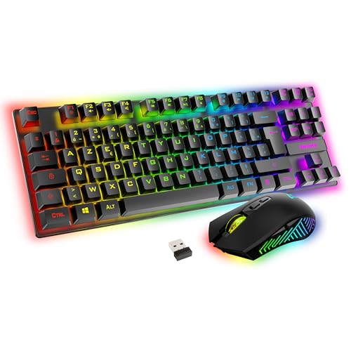 Akuma – Pack Gaming Sentai C03 WL Clavier TKL + Souris sans Fil Rechargeable Rétroéclairé, AZERTY Français, 3200 DPI – Pack pour PC PS4 PS5 – Noir – Plug & Play