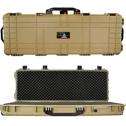 Eylar Don't Tread On Me Hard Rifle Case, Waterproof & Shockproof with Foam (Tan, 44 Inch Rifle Case)