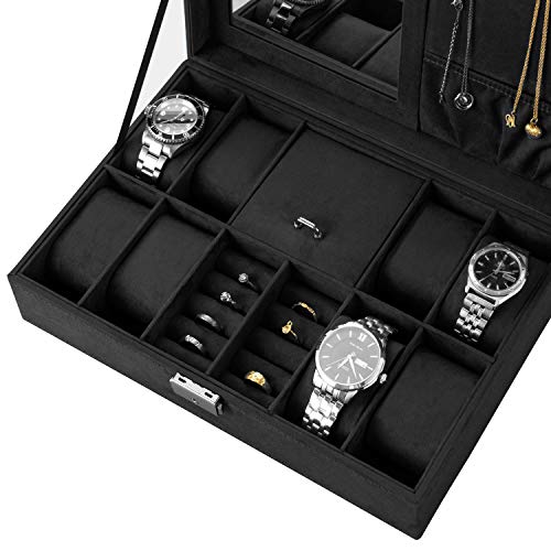 Oyydecor Jewelry Box Watch Box Organizer 8-Slot Storage Watch Organizer Case Jewelry Display Case Organizer With Mirror (Black) #TOP2