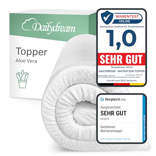 Dailydream Matratzen Topper 120x200cm | Memory Foam | 5cm hoch | Edition Aloe Vera, Model M | Zertifiziert & ergonomisch für unbequeme Matratze, Boxspringbett & Gästebett | Mattress Topper 120x200