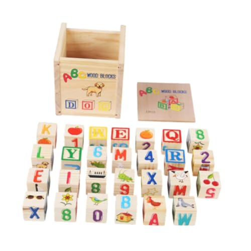 YIJU 27 peças de madeira alfabeto blocos empilhamento letras números palavras quebra-cabeça alfabeto