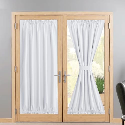 NICETOWN Sidelight Curtains for Front Door 72 inches Long 100% Blackout Linen Thermal Insulated Semi Sheer French Door Panels for Entry Front Cover Pr