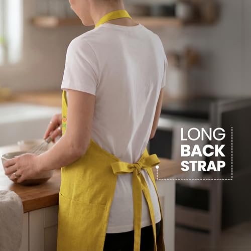 Image of Yellow Weaves Cotton Canvas Printed Kitchen Apron with Large Pockets, Cooking Apron for Men & Women, Durable Chef Apron for Cooking, Barista, Restaurant, Cafe Kitchen Apron