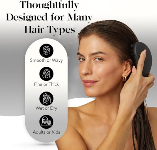 Image of Kitsch Detangle Brush - Gentle Curly Hair Brush All Hair Types - Black | Flexible Bristles for All Hair Types - Dry or Wet Detangling Hair Brush for Women & Men, Detangle Brush for Adults & Kids
